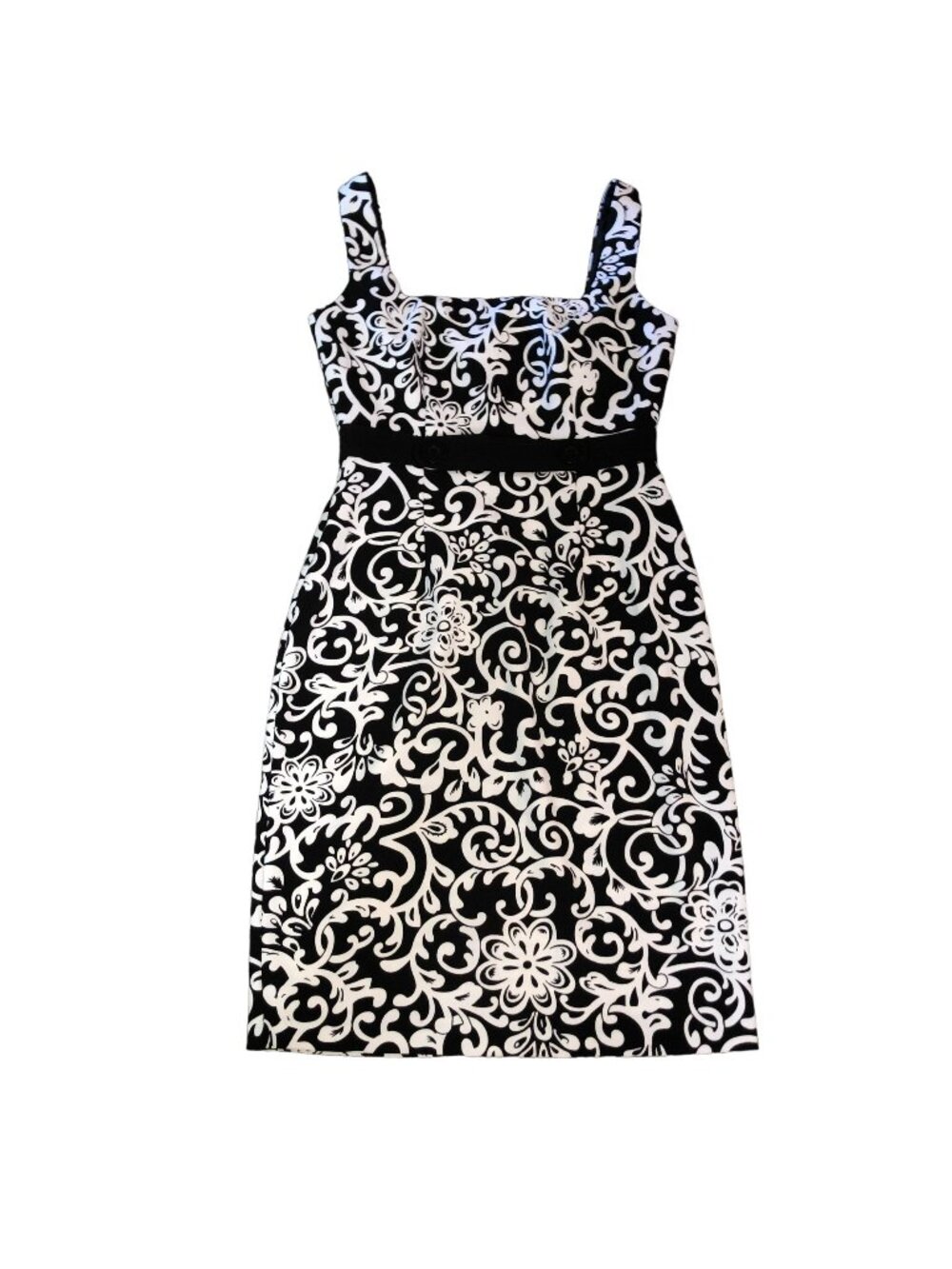 London Times Black White Paisley Sleeveless Summer Dress S 4 Bodice Lined Womens